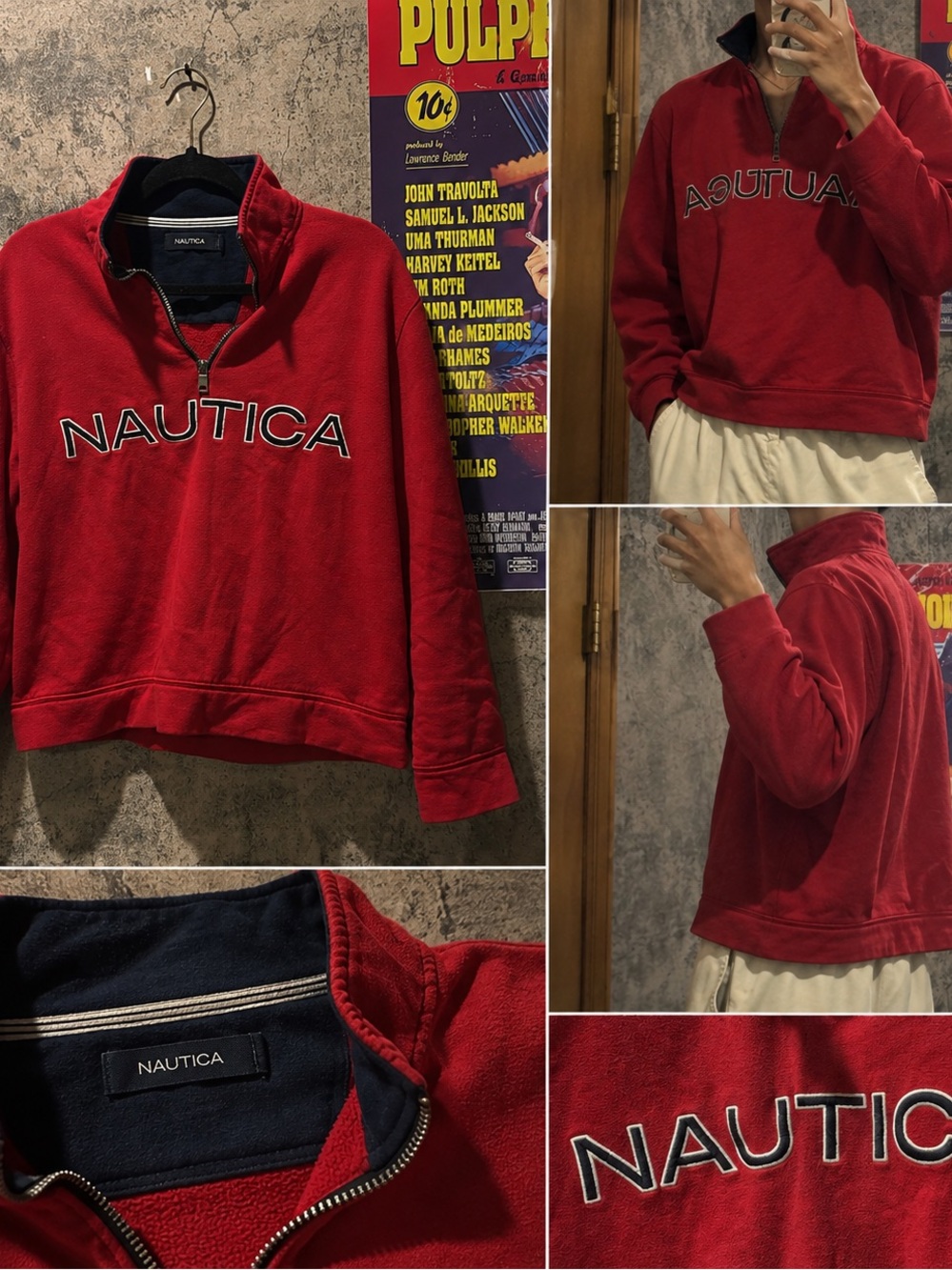 Nautica Men's Red Half-Zip Pullover Sweatshirt